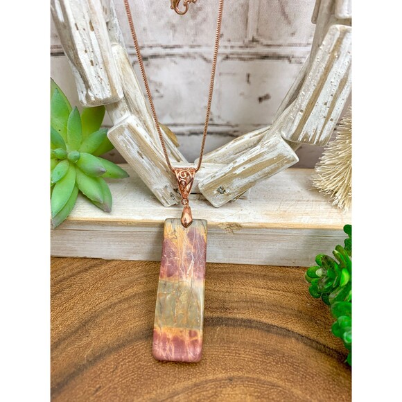Picasso Jasper Pendant: Rose Gold Necklace, Natural Stone - Picture 3 of 5